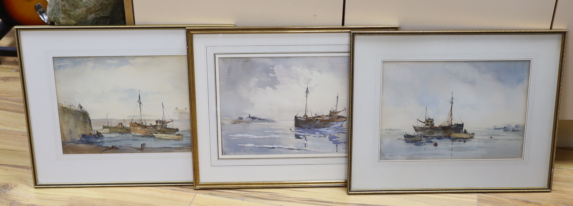 Francis Leke (b.1912), three maritime interest watercolours, Boats and harbour scenes, each signed, 25 x 35cm